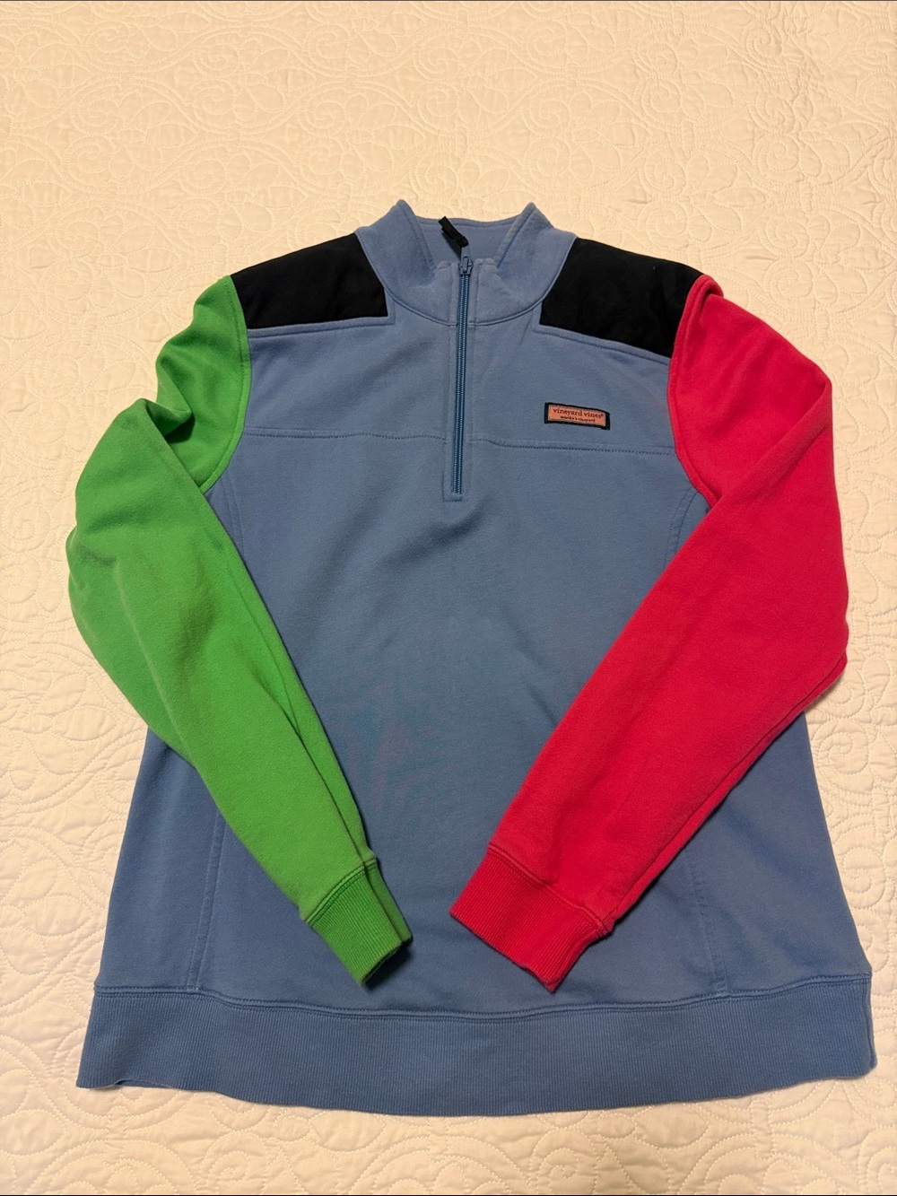 Vineyard Vines Women’s Shep Shirt - Blue, pink and green quarter zip pullover.